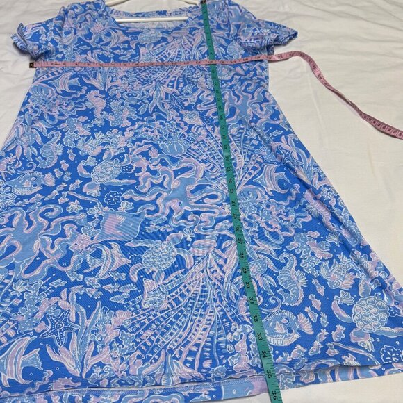 Lilly Pulitzer Cody Dress Large Boca Blue Sea What I Sea Pima EUC - Picture 8 of 10